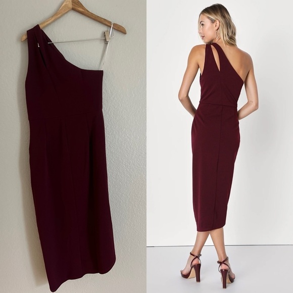 Burgundy One-Shoulder Cutout Asymmetrical Dress Medium - Picture 3 of 8